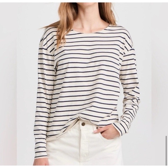 Nili Lotan Arlette Long Sleeve Blue White Stripe Tee T-Shirt Size Medium M - Picture 1 of 2